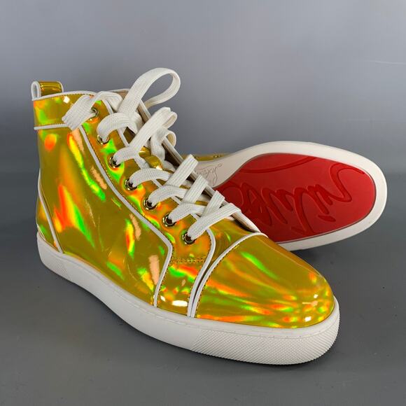 CHRISTIAN LOUBOUTIN Size 6.5 Gold White Leather High Top Lace Up Shoes main image 6